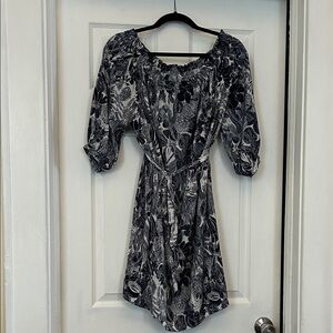 H&M Floral Dark Blue and Light Gray Women's Dress